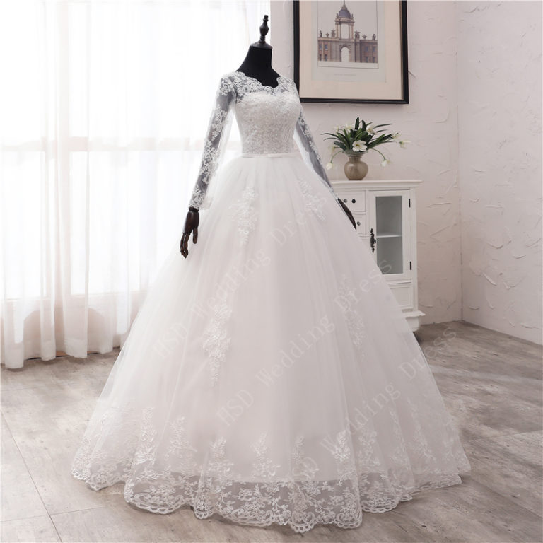 Long Sleeves White Lace Applique Wedding Dresses For Princess Bride Wedding Dresses There is Plus Size Plus Size - Image 2