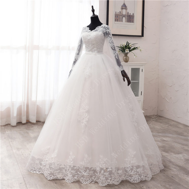 Long Sleeves White Lace Applique Wedding Dresses For Princess Bride Wedding Dresses There is Plus Size Plus Size - Image 3