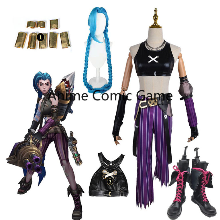 Anime Game LOL Arcane Cosplay Costume Crit Loli Jinx Cosplay Loose Cannon Cosplay Outfit Shoes Wig Sexy Women Carnival Costume