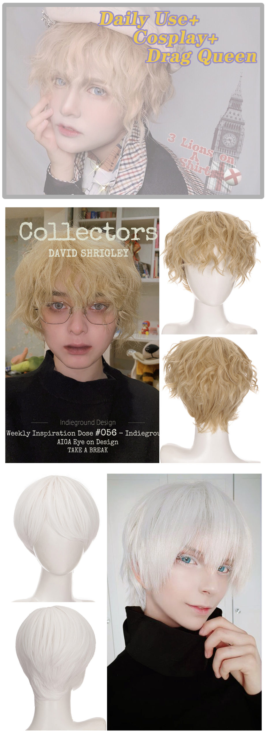 Synthetic Short Curly Wigs From AILIADE for Men Boys Girls Blonde Blue Dark Green Hair Heat Resistant Daily Party Anime Cosplay Wig Synthetic Short Curly Wigs From AILIADE for Men Boys Girls Blonde Blue Dark Green Hair Heat Resistant Daily Party Anime Cosplay Wig