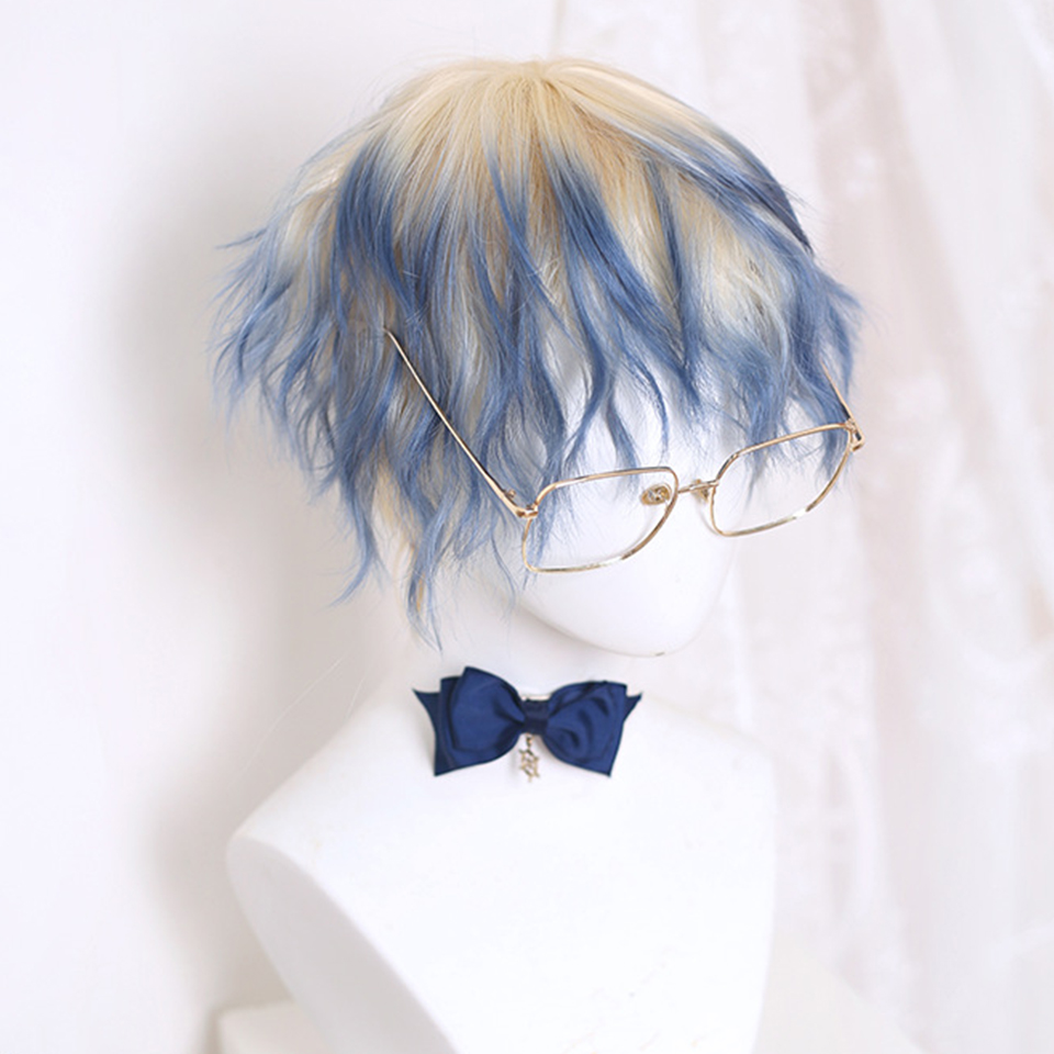 Synthetic Short Curly Wigs From AILIADE for Men Boys Girls Blonde Blue Dark Green Hair Heat Resistant Daily Party Anime Cosplay Wig Synthetic Short Curly Wigs From AILIADE for Men Boys Girls Blonde Blue Dark Green Hair Heat Resistant Daily Party Anime Cosplay Wig