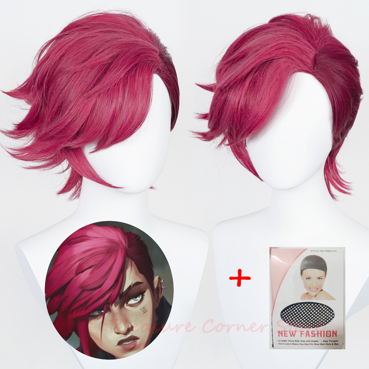 Game LOL Arcane Cosplay Wig Deep Rose 30cm Short Heat Resistant Synthetic Game LOL Arcane Cosplay Wig Deep Rose 30cm Short Heat Resistant Synthetic